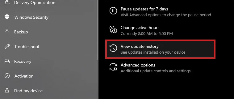 view-windows-update-history