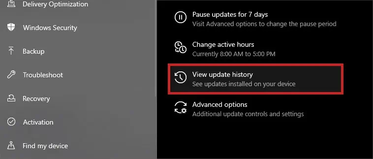 view-windows-update-history