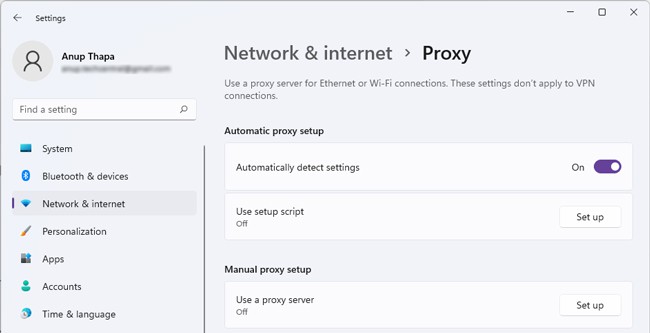 Windows proxy auto-detect settings