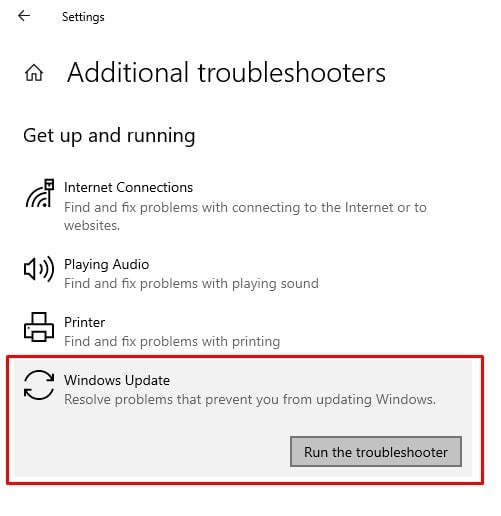 windows update troubleshooter