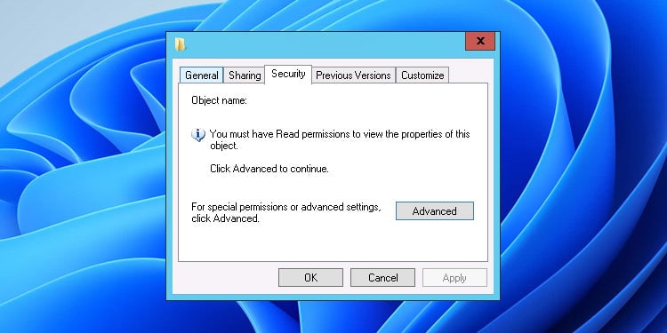 you must have read permissions to view the properties of this object