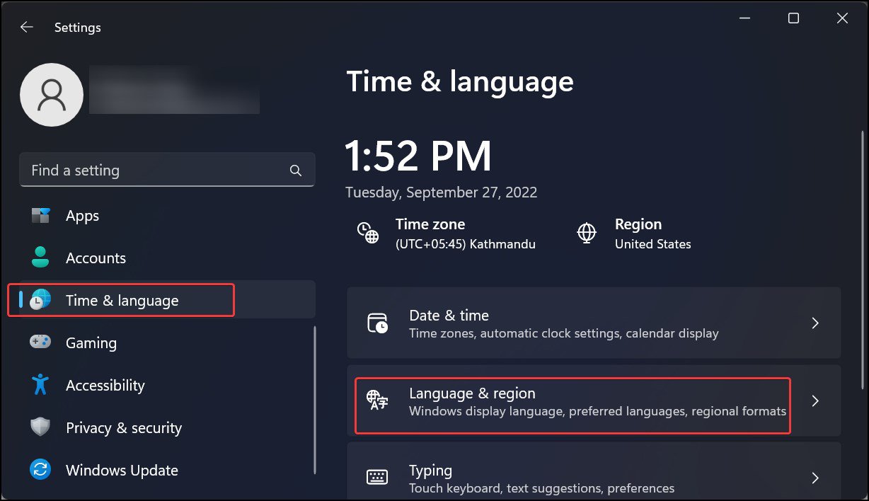 Language and region settings 
