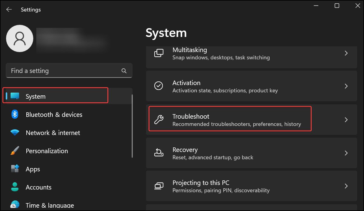 Troubleshooter Settings