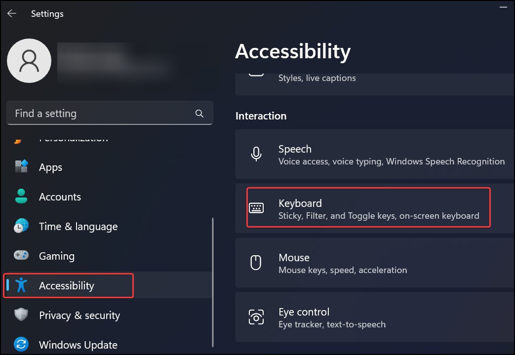 Keyboard Accessibility Features