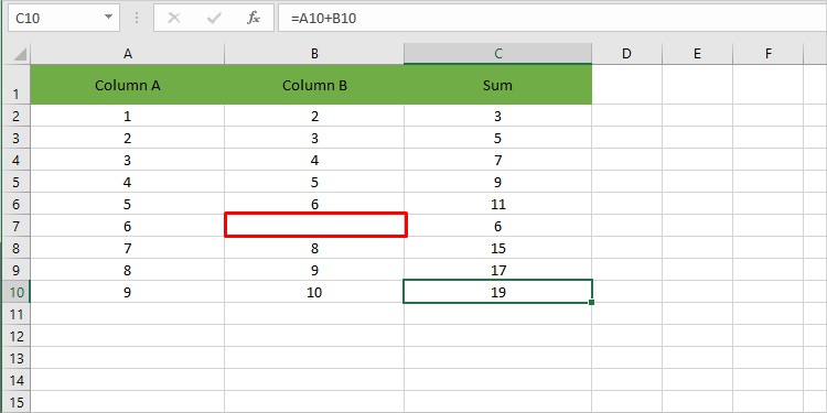 Blank-cell-in-adjacent-column