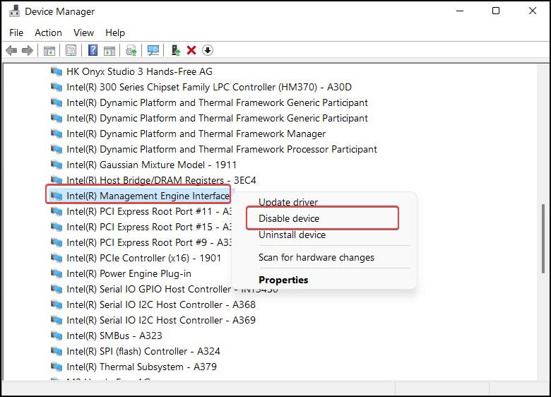 Disable ME driver