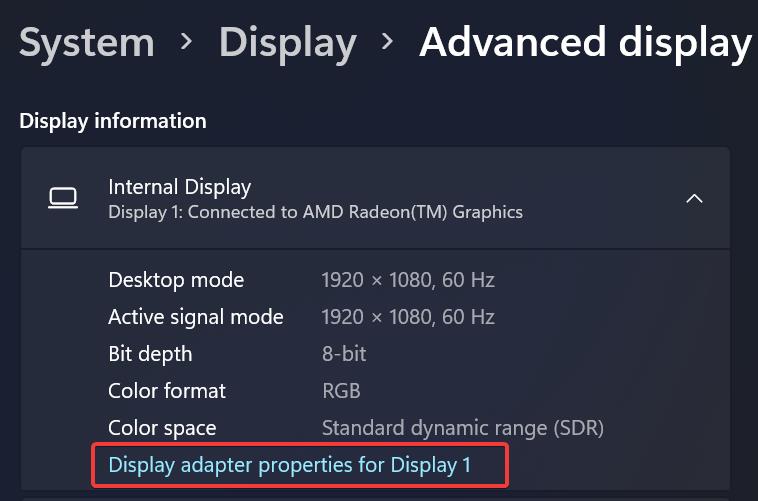 Display adapter settings