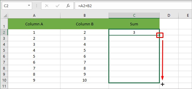 Drag-fill-handle-to-column-end