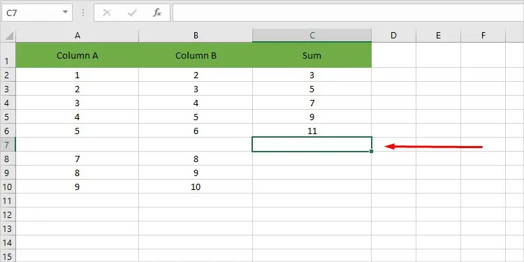 How to Apply Formula to Entire Column in Excel 14 Empty-cells-in-adjact-columns