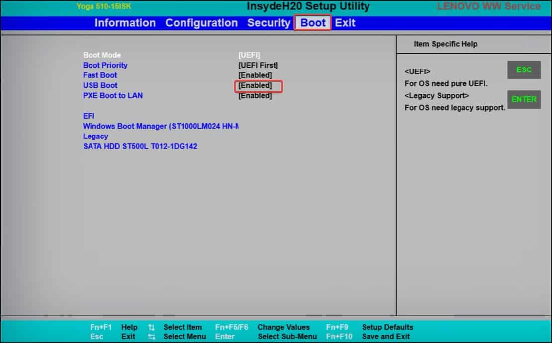 Enable USB boot