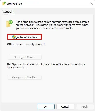 Enable-offline-files-sync-center