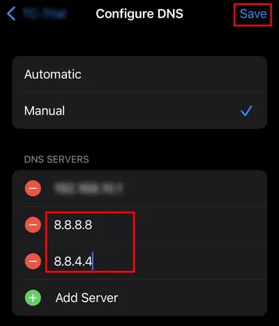 How to Fix "Safari Cannot Establish Secure Connection" Error 49 Enter-8.8.8.8-or-8.8.4.4-and-Hit-Save