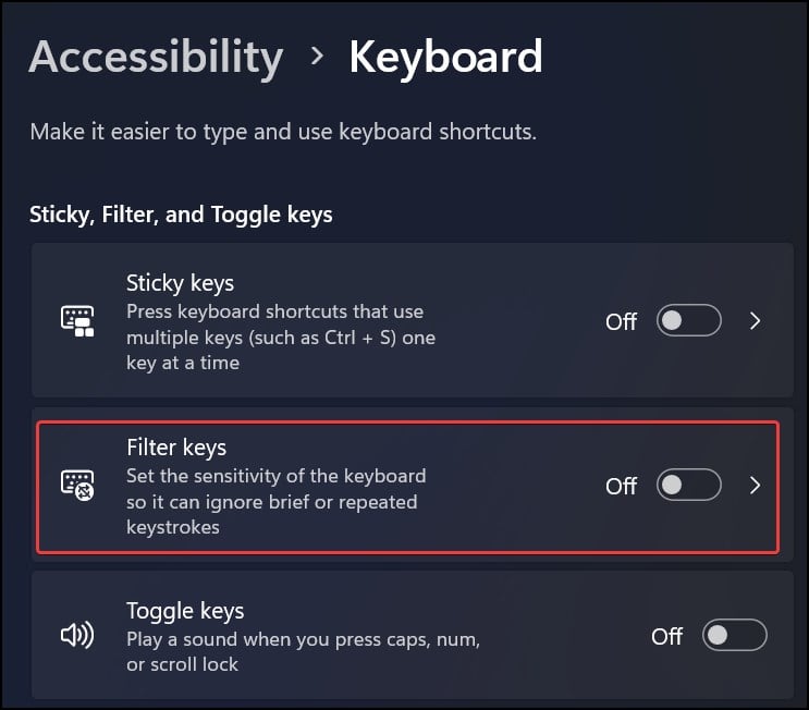 Disable Filter Keys 