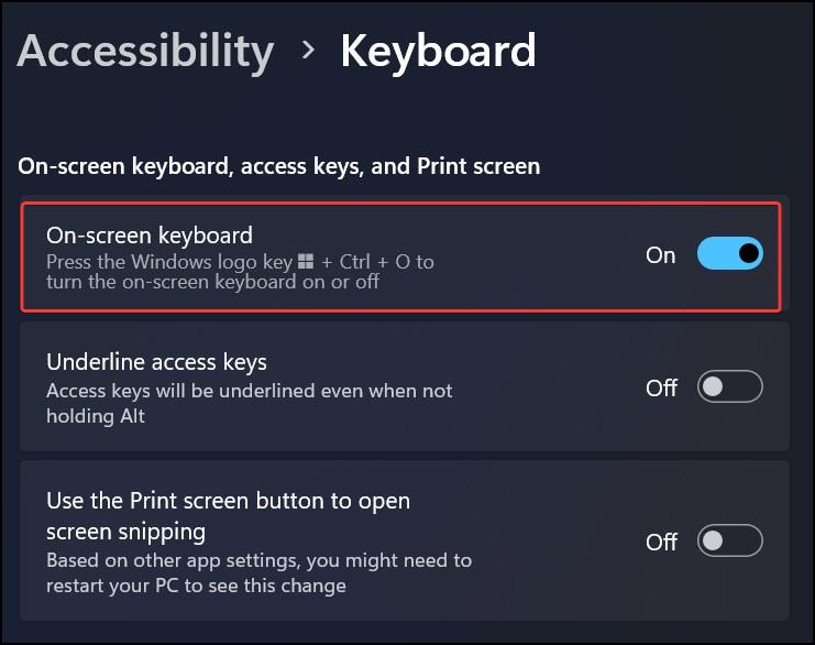 On screen keyboard