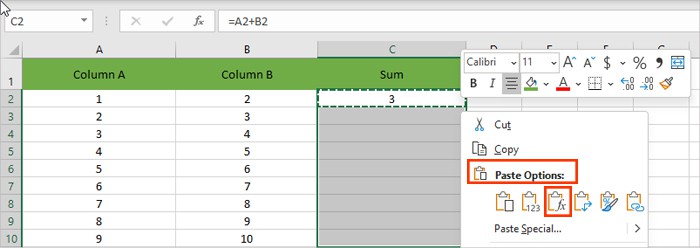 Paste-formula-only-Excel