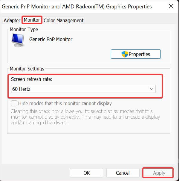 Refresh Rate settings