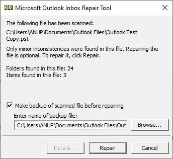 Repair from Scanpst