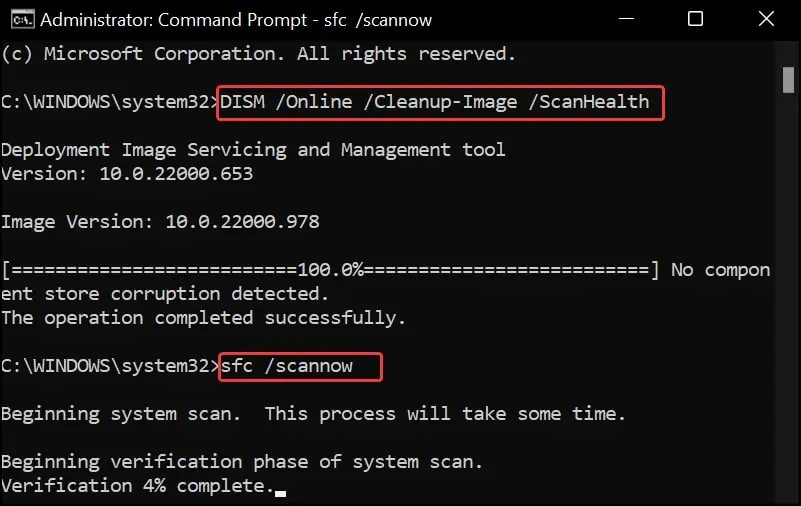 How to Fix “Failed to Play Test Tone” Error 31 SFC-and-DISM-scans-