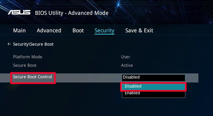 Secure-boot-control-Disabled