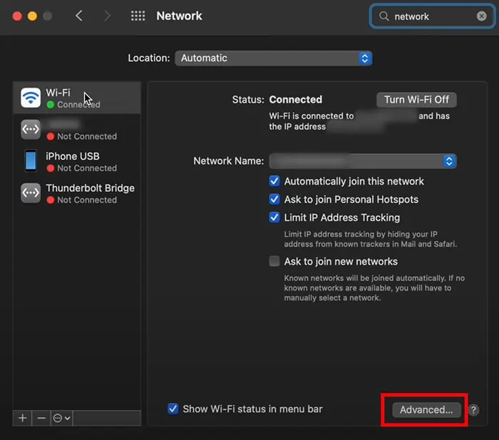 How to Fix "Safari Cannot Establish Secure Connection" Error 50 Tap-on-the-Connected-Network-and-Click-on-Advanced