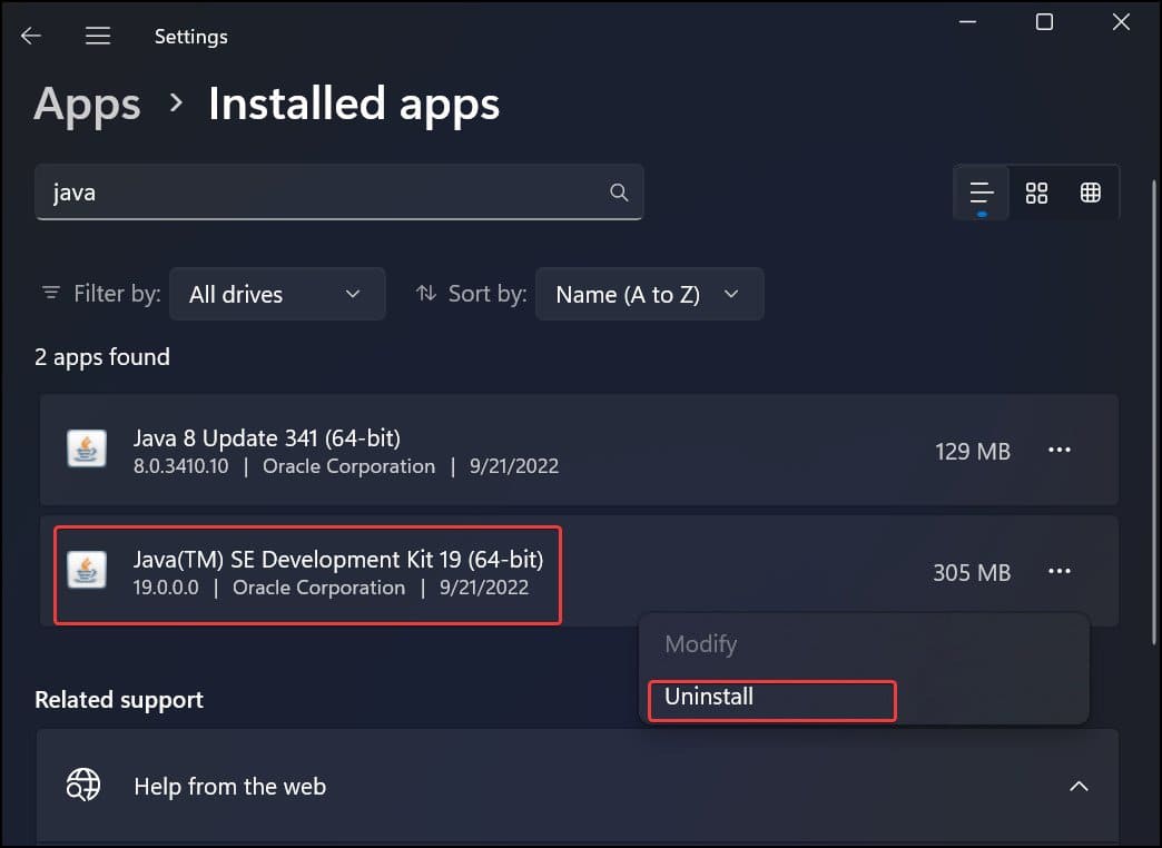 Uninstall JAVA