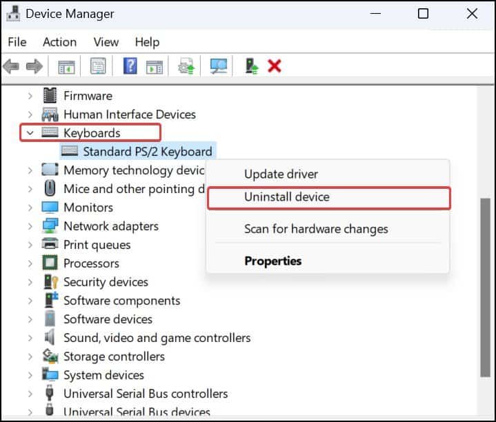 Uninstall keyboard Drivers