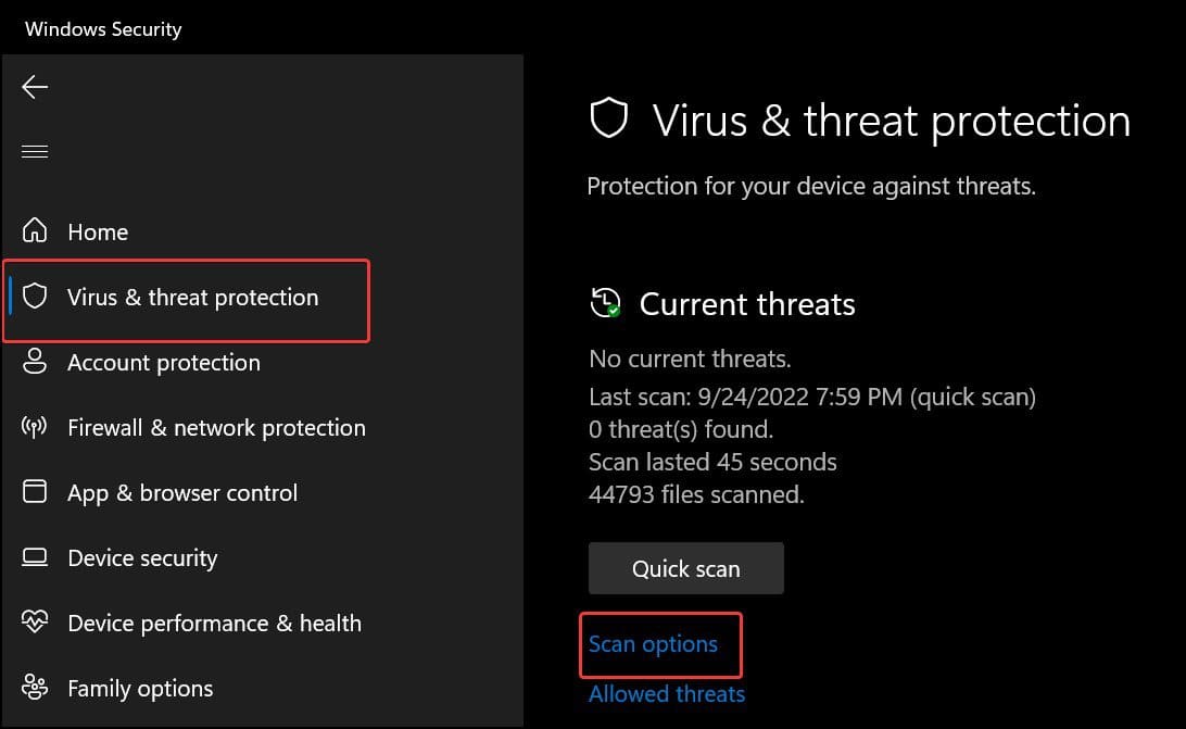 Virus and threat Protection