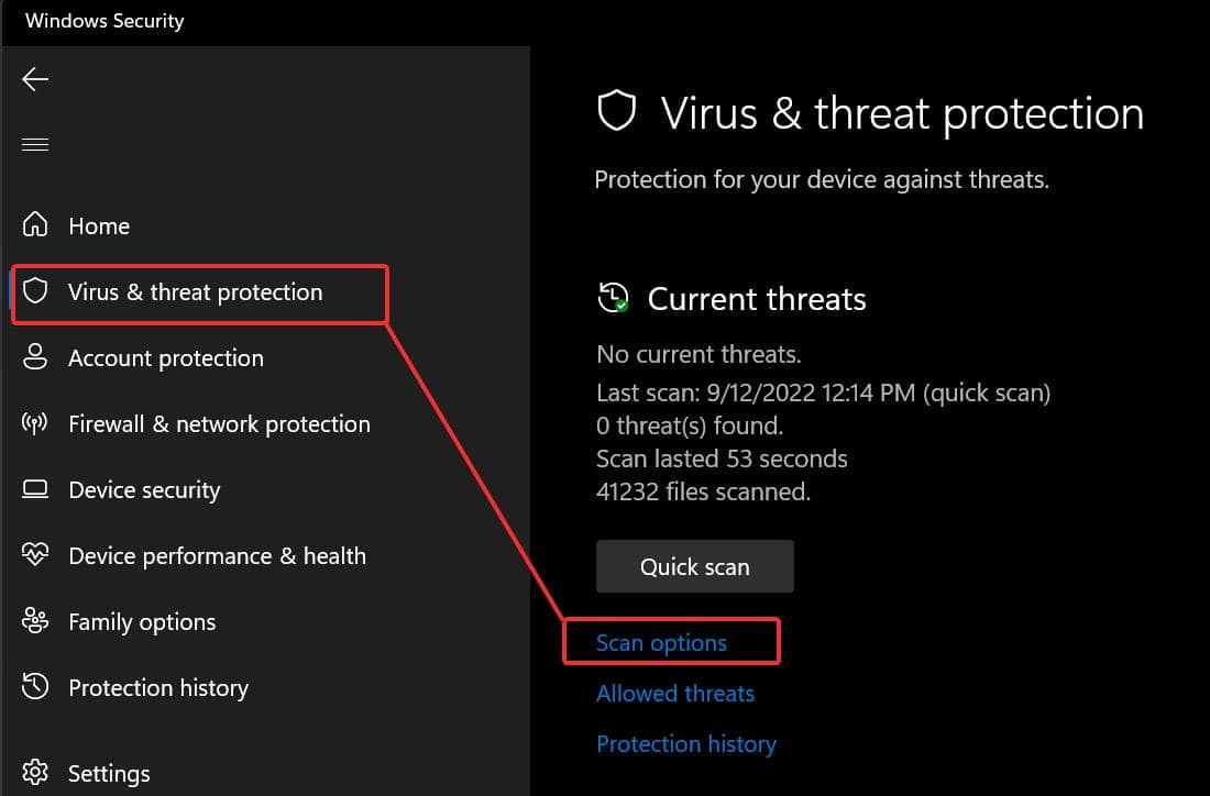 Virus and threat scan