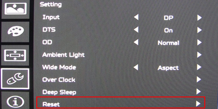 reset acer monitor