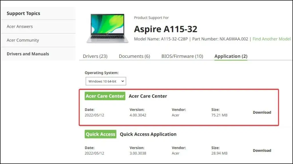 How to Update Drivers on Acer Laptop (Step-By-Step Guide) 32 acercare-1024x573