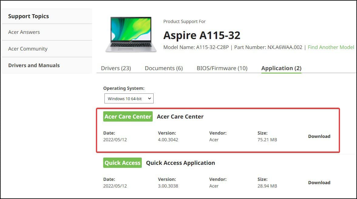 acer care application