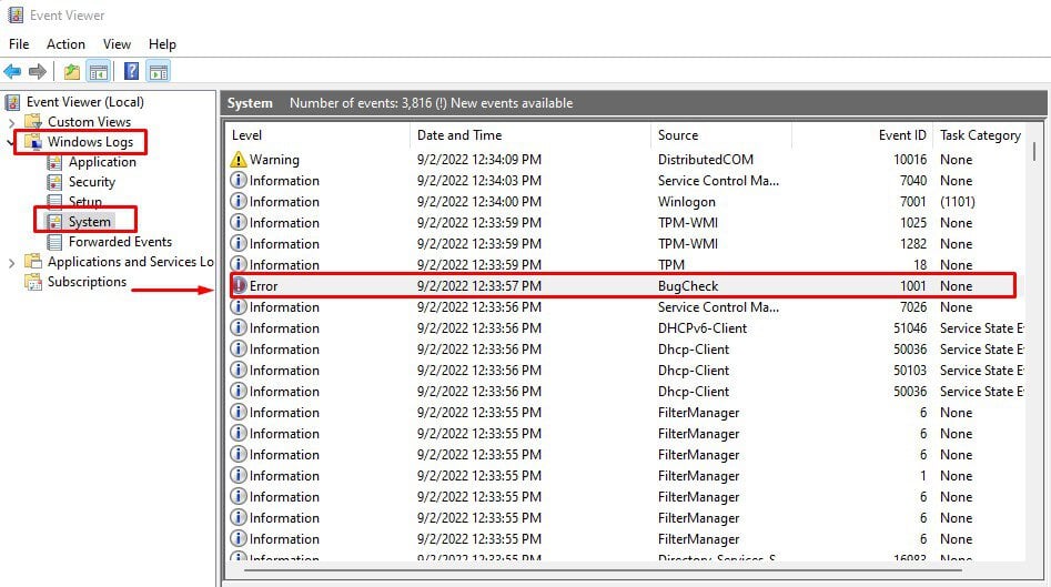 bsod error eventviewer