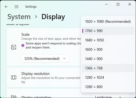 change display resolution