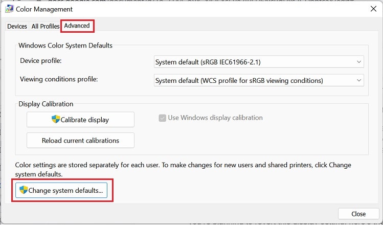 change system defaults