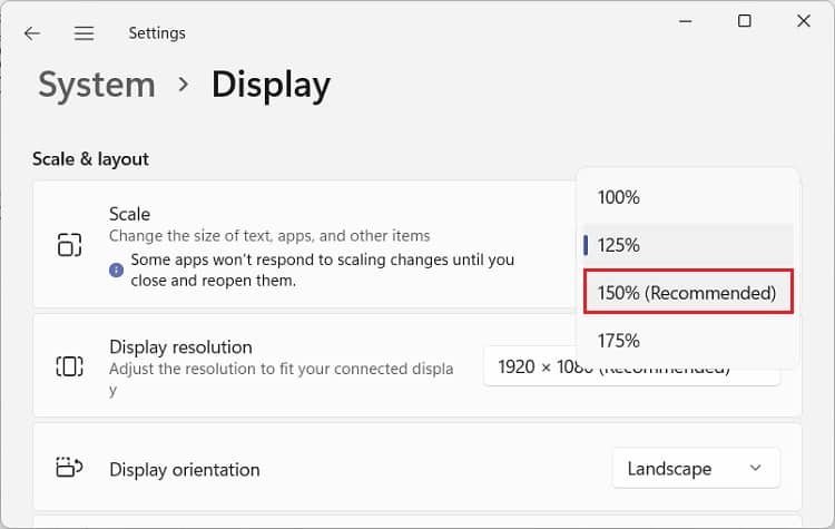 choose recommended percentage in scale