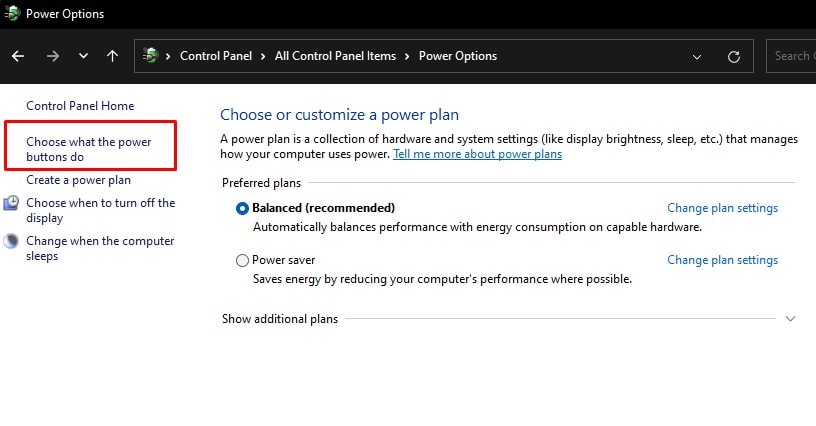 power options