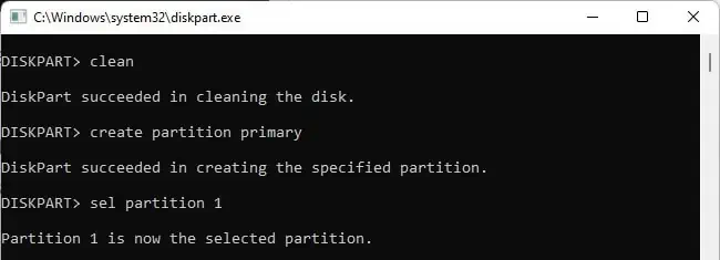 clean-create-partition-primary