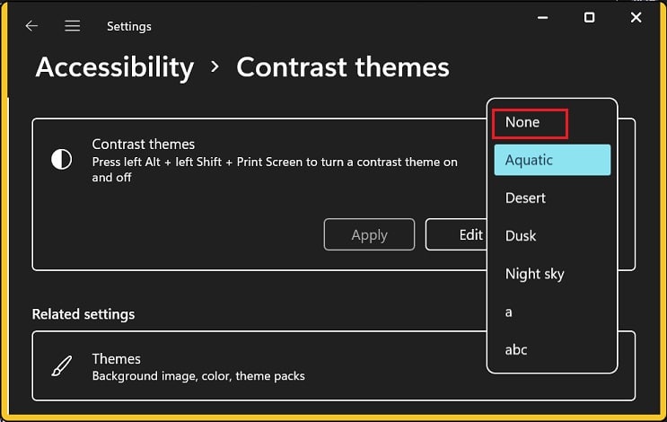 contrast themes set none
