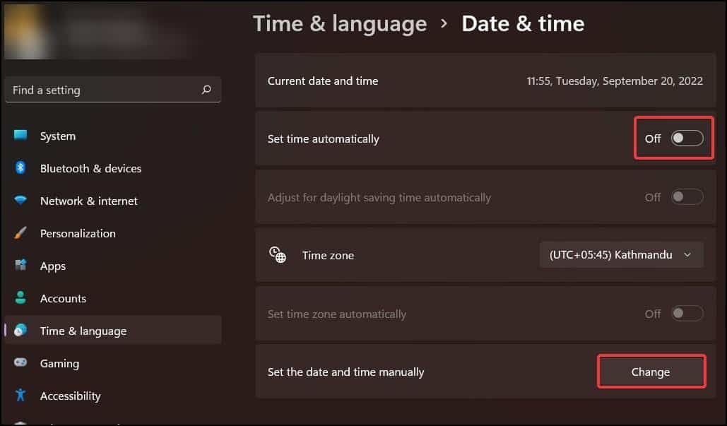 date time settings