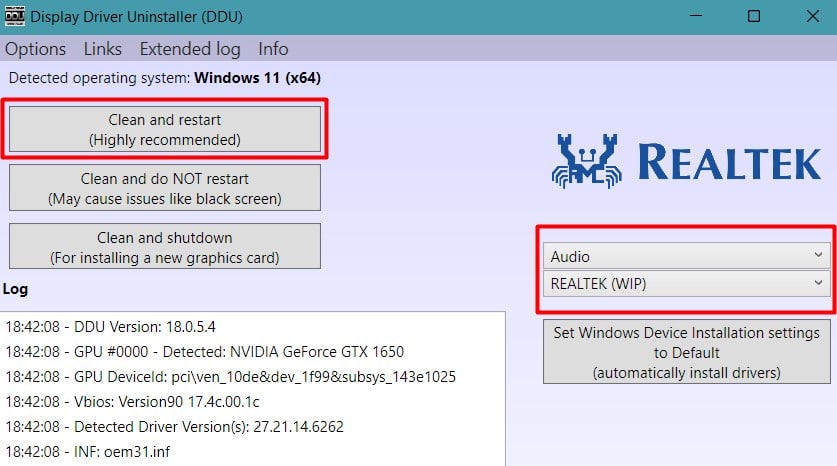 ddu audio uninstall