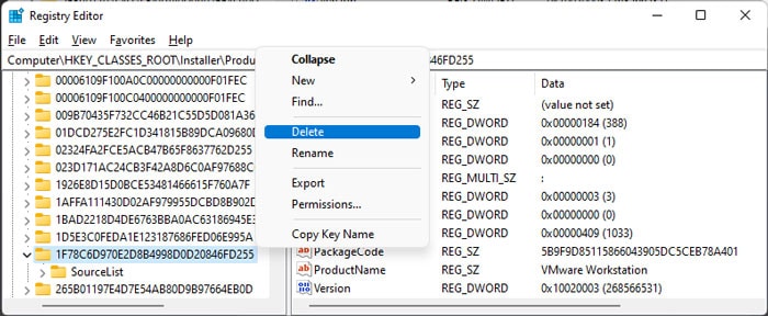delete-vmware-installer-products