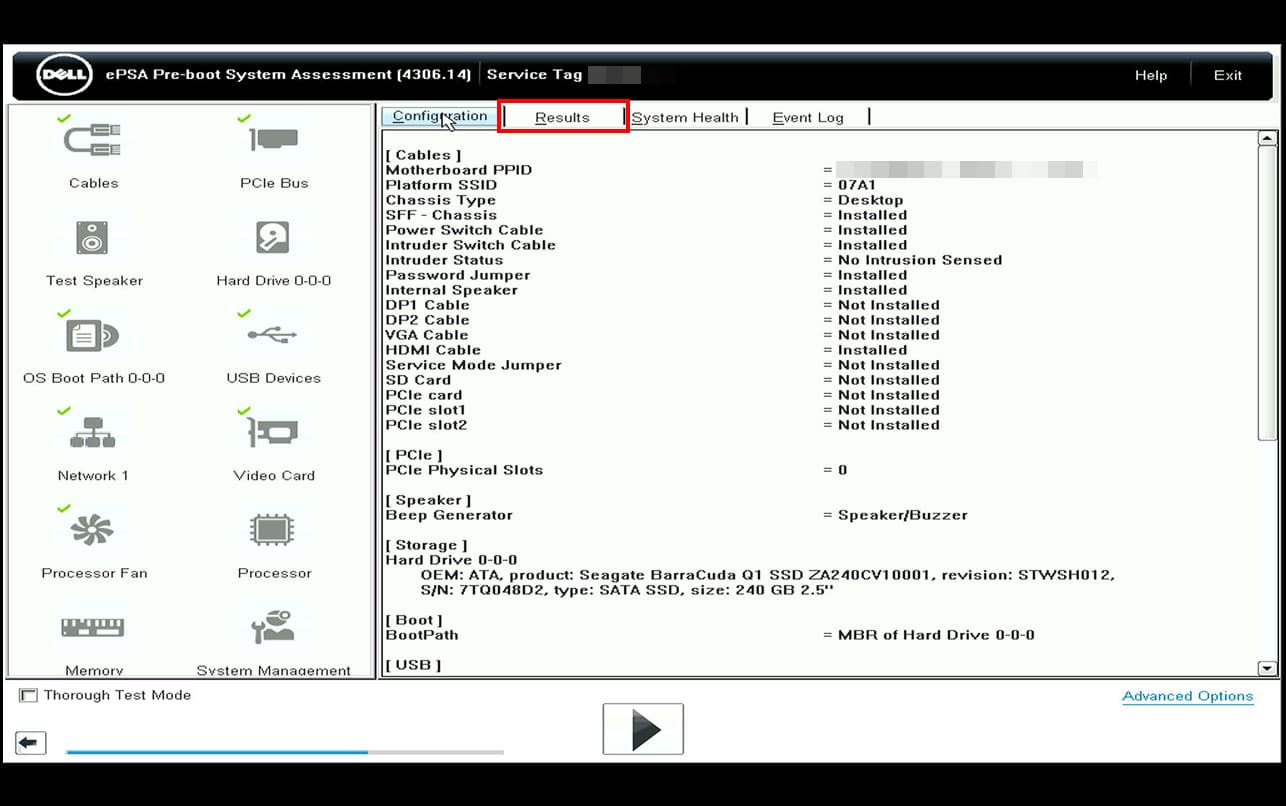 dell diagnostic result