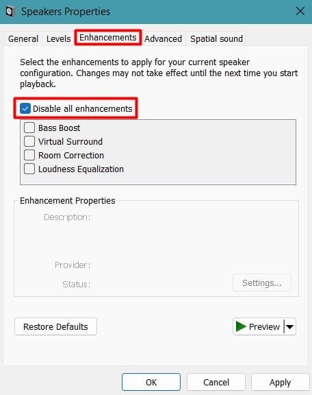 disable all enhancements