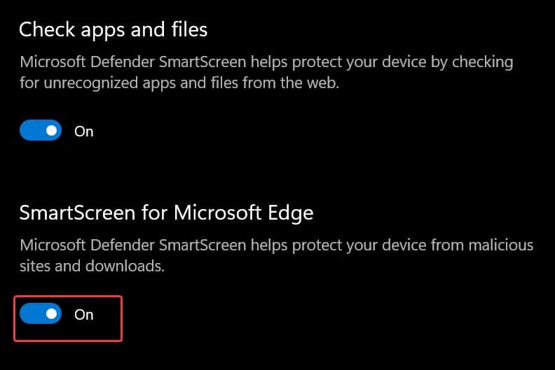 disable smart screen for edge