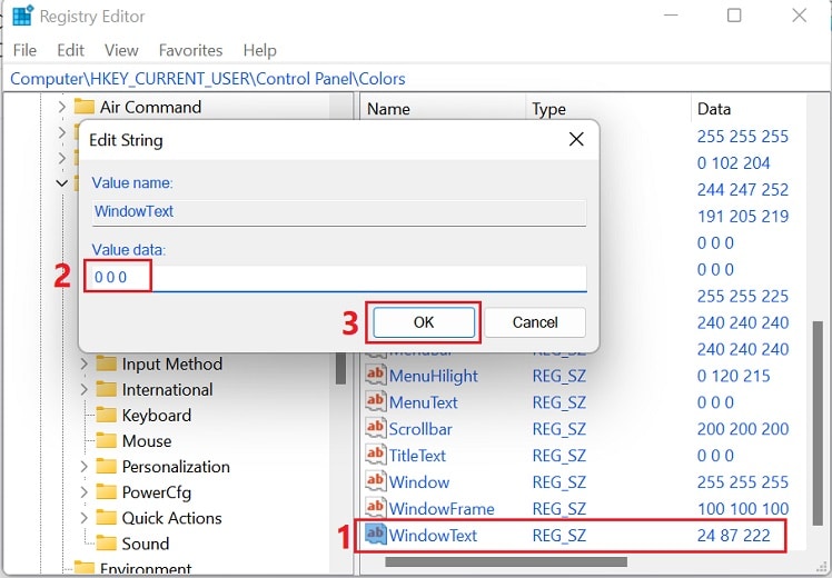 edit windowtext value data