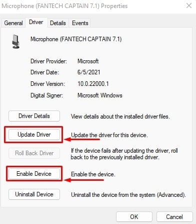 enable and update mic driver