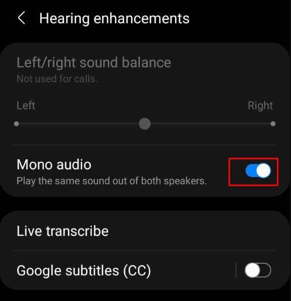 enable mono audio andriod