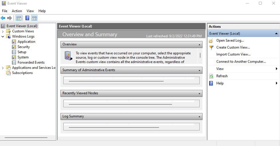 event viewer window