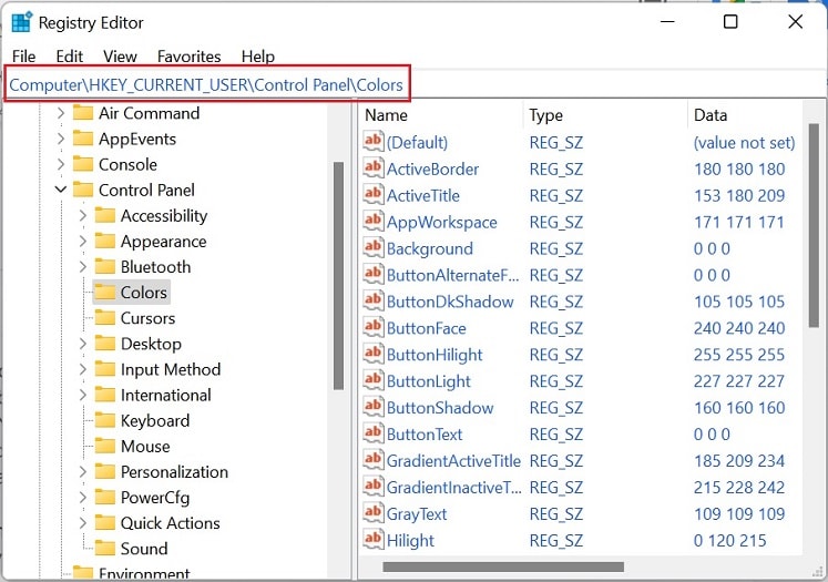 go to registry editor address path