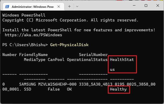health status in windows powershell